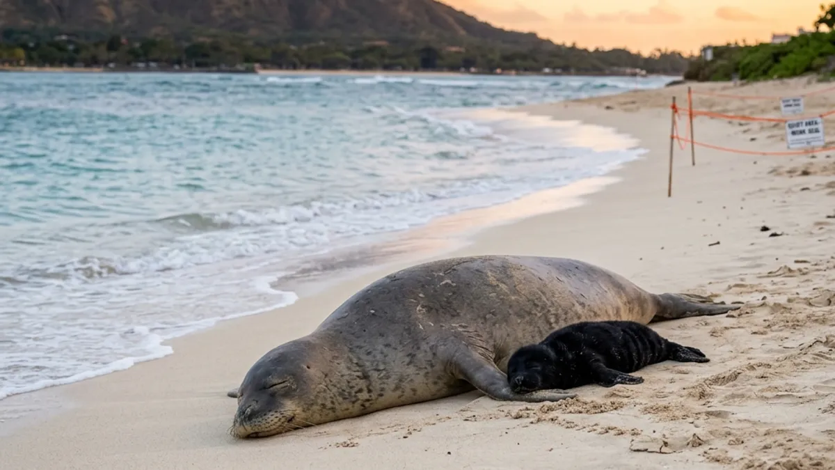 ハワイアンモンクシールKaiwiがKaimana Beachで5/4夕に出産、5〜7週間の授乳期間 ― ワイキキ徒歩圏のビーチで起きている貴重なハワイの話を眺めた